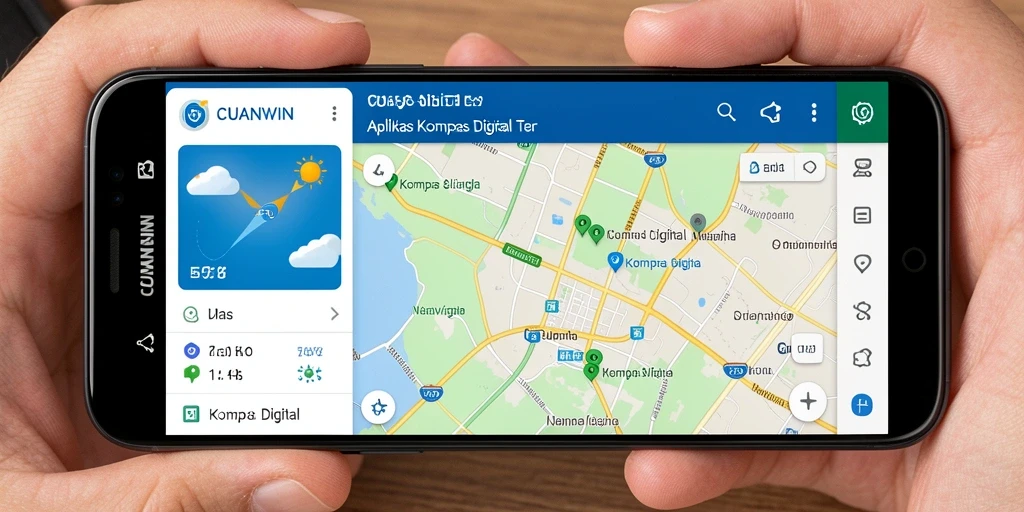 Antarmuka CUANWIN menampilkan kompas digital dengan data navigasi yang akurat.