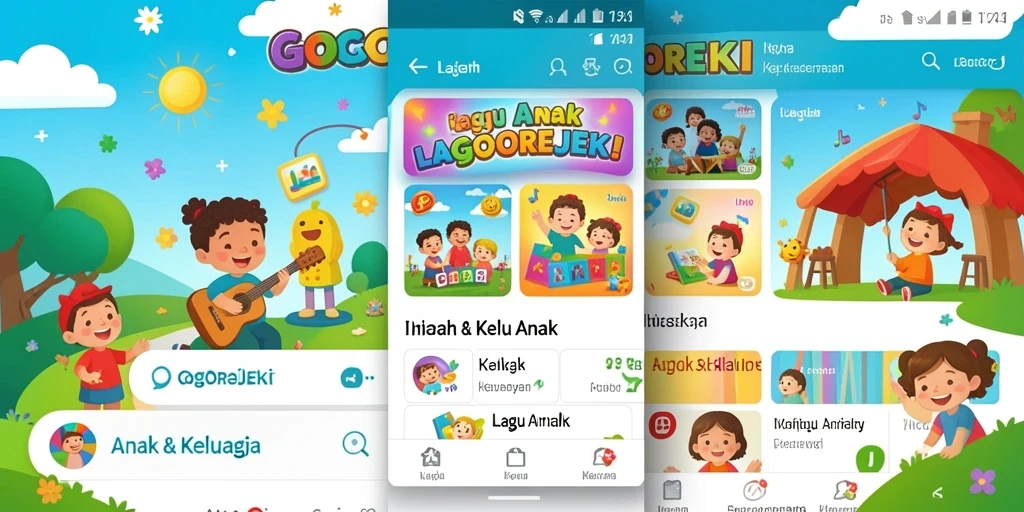 Antarmuka GOGOREJEKI yang ceria dan interaktif untuk anak-anak.