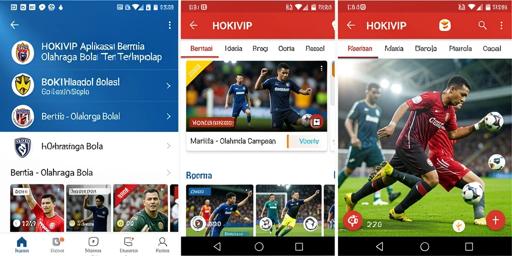 Antarmuka HOKIVIP menampilkan berita dan statistik olahraga bola.