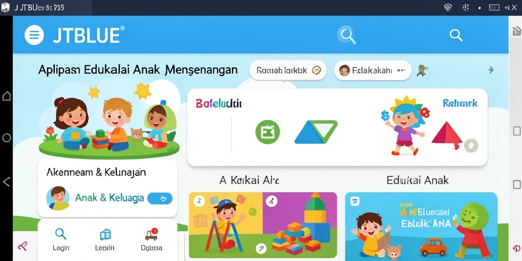 Tampilan antarmuka JTBLUE yang ceria dan menarik untuk anak-anak.