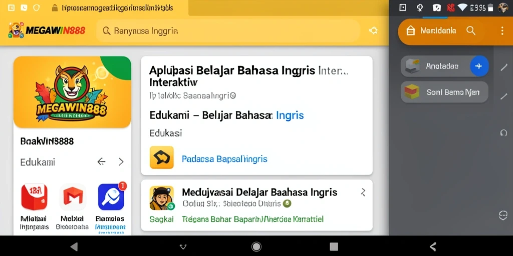 Antarmuka MEGAWIN888 yang interaktif untuk belajar Bahasa Inggris.