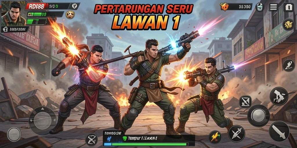 Screenshot RDI88 menampilkan pertempuran seru 1 lawan 1 dengan grafis menarik.